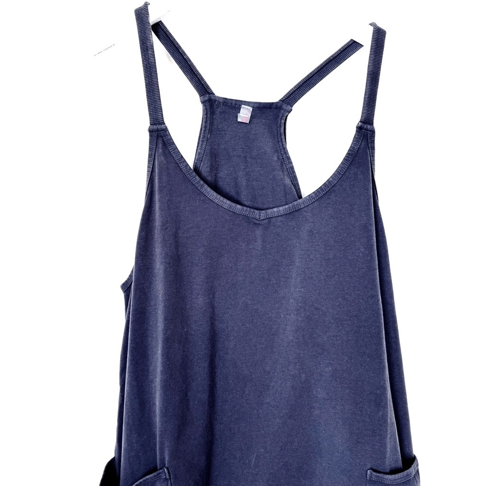 FREE PEOPLE MOVEMENT HOT SHOT MINI DRESS shorts onesie pocket indigo blue NWOT M - Picture 8 of 16